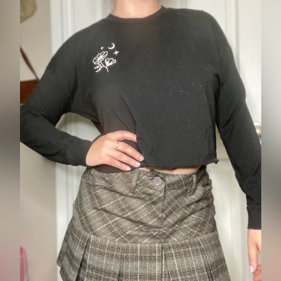 Whimsygoth Fairygrunge Black White Celestial Sun Moon Print Cropped Long Sleeve - Picture 8 of 8